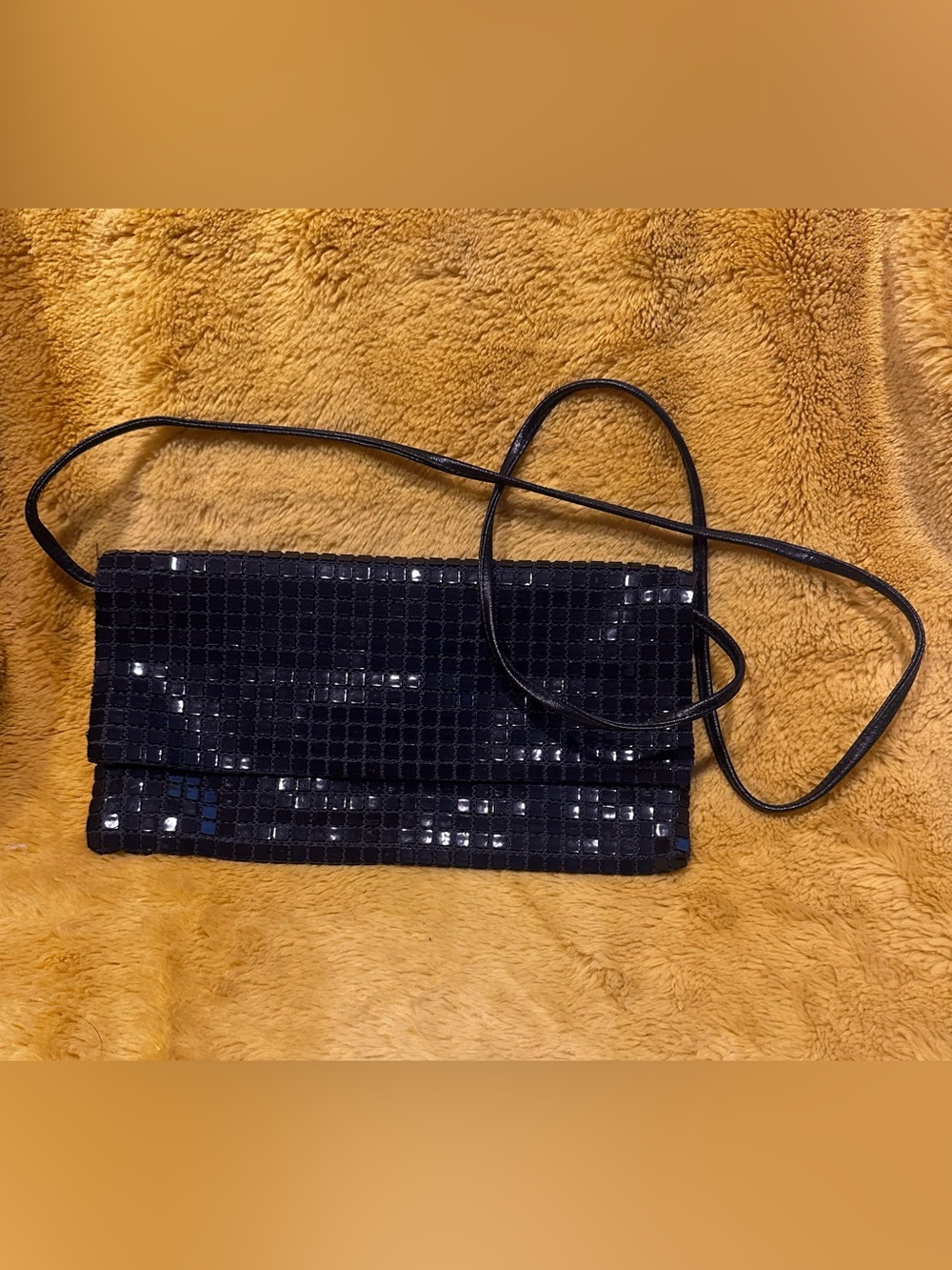 STOCKO 60s  Black Square Sequin Evening Shoulder Bag Purse Vtg Formal Clutch